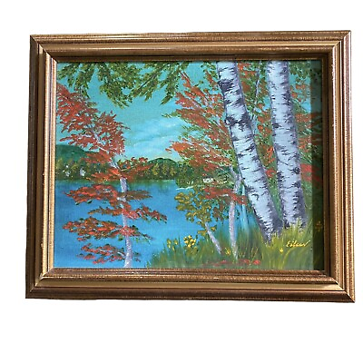 #ad Vintage Framed Oil Painting Art Sz M 17”x 14” Artist Signed Lake Scene $34.00