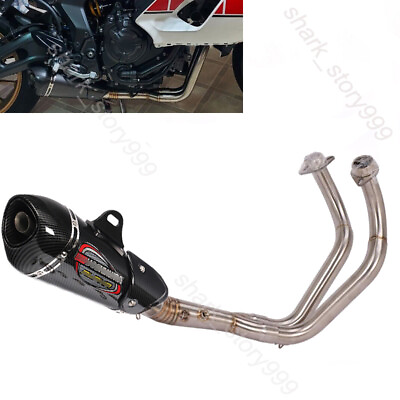 #ad For Yamaha YZF MT 07 FZ07 Full System Exhaust Front Pipe Mufflers Carbon Paint $228.02