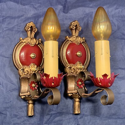 #ad Rewired Antique Beautiful sconces Pair Electric Candles 114D $975.00