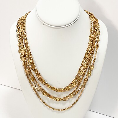 #ad Vintage Monet Gold Tone Triple Multi Strand Link Chain Long Necklace $22.99