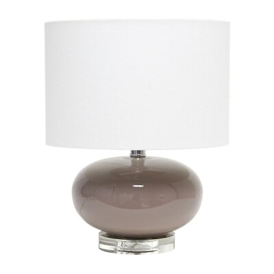 #ad 15.25quot; Modern Ovaloid Glass Bedside Table Lamp With White Fabric Shade Gray $41.97