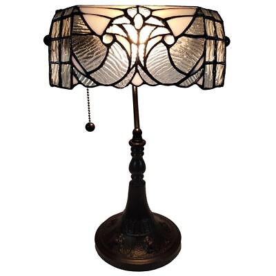 #ad White Tiffany Style Stained Glass Vintage Bankers Desk Lamp Table Lamp $105.77
