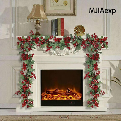 #ad MJIAexp 2pcs 6ft Red Berries Christmas Tree Decor Glitter Poinsettia Flowers $59.99