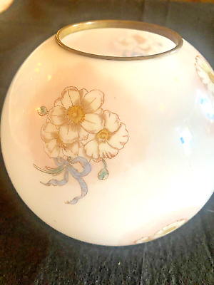 #ad ANTIQUE ROUND GLASS SHADE w DAISIES and BLUE RIBBONS on WHITE BACKGROUND $79.00