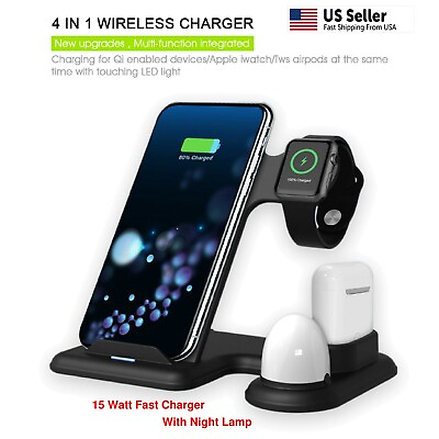 #ad For iPhone 14 13 12 11 Pro Max 4in1 Wireless Fast Charger Charging Stand Station $20.99