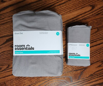 #ad NEW Room Essentials Easy Care Gray 3 Pc Sheet Set Twin XL amp; 2 Extra Pillowcases $22.00