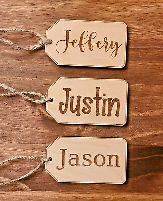 #ad SET OF 3 Personalized Laser Engraved Birch Name Tags for Stockings or Gifts $19.99