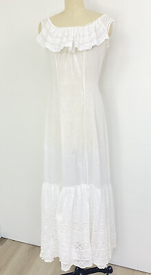 #ad AntIque Victorian Batiste White Cotton NIghgown Slip Dress Ruffle Collar S $182.40