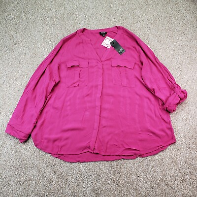 #ad NEW Ana Petite Size PXXL Womens Button Front Shirt Long Sleeve Pink Top $24.99