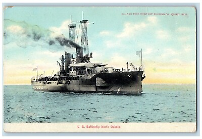 #ad c1910#x27;s US Battleship Steamer Unposted Antique North Dakota ND Postcard $29.95