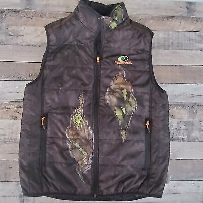 #ad Mossy Oak Men#x27;s Lg 42 44 Reversible Vest Zip Up Pockets Camouflage Black Hunting $29.99