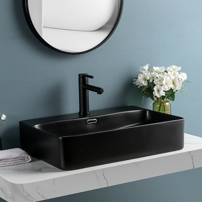 #ad USA Rectangular Black Ceramic Basin Bowl Countertop Bathroom Sink Ceramic Basin $115.01