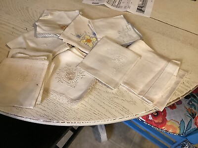 #ad VTg Mixed Lot Linen Cotton Napkins Embroidered Lace Misc Repurpose Reuse $15.00