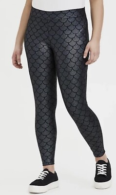 #ad Torrid Leggings 4 Black Metallic Mermaid Print NWOT $21.25