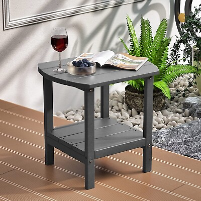 #ad Patio Adirondack Side Table Outdoor End Table Backyard End Table 2 Tier Gray $59.99