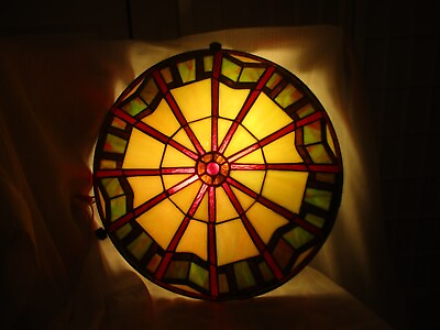 #ad Quoizel mission style stained glass flush mount ceiling fixture $115.00