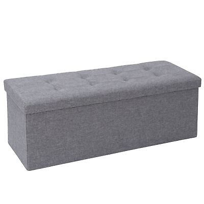 #ad 43quot; Folding Storage Ottoman Bench Chest Footrest Stool w Padded Seat Dark Gray $37.58