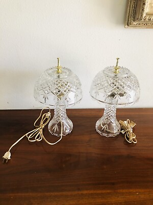 #ad VINTAGE CUT CRYSTAL TABLE LAMPS WITH CRYSTAL SHADE AT MATCHING PAIR MID20CENTURY $600.00