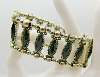 #ad Art Deco Style Rhinestone Silver Black Plastic Bead Stretch Bracelet $9.09