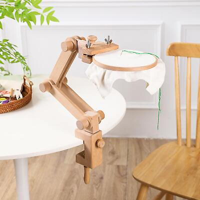 #ad Cross Stitch Rack Wooden Adjustable with Clamp for Hand Quilting Desk Sewing $52.20