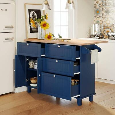 #ad Unbranded Kitchen Island Set 50.3quot; Rectangle Wood Drop Leaf 2 Seatings Blue $750.94