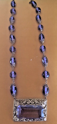 #ad Antique Necklace Czechoslovakia Lavender Faceted Glass Metal 18quot; $483.99