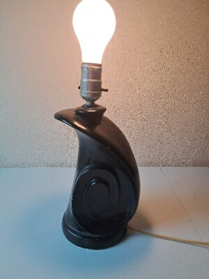 #ad Vintage MCM Black Ceramic Sculptural Abstract Swirl Table Lamp WORKING $35.00