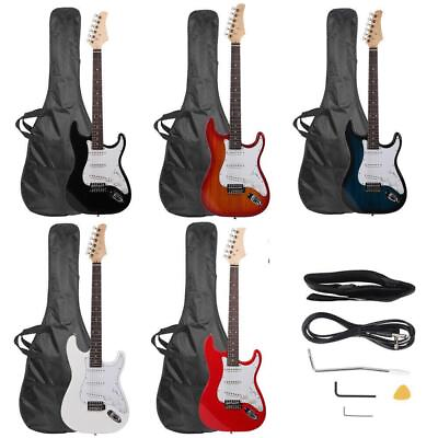 #ad 39.37quot; Beginner Sunset Electric Guitar Bag Case Cable Strap Picks 7 Color $69.89