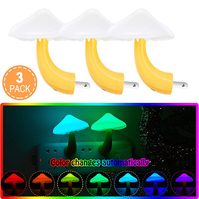 #ad LED Night Light Plug in Mushroom Shape Bedroom Lamp For Kids Automatic Sensor $12.50