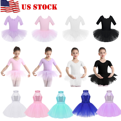 #ad US Kids Girls Lyrical Ballet Dance Leotard Dress Tutu Skirt Gymnastics Dancewear $8.79
