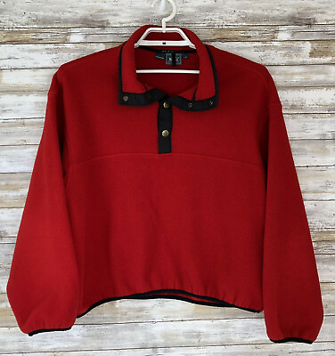 #ad Woolrich Mens VTG Fleece Jacket Sz XL L S Red 1 4 Button Elastic Hip Pullover $40.49