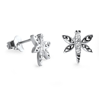 #ad Dragonfly Filigree Earrings Clear Simulated CZ .925 Sterling Silver $12.19