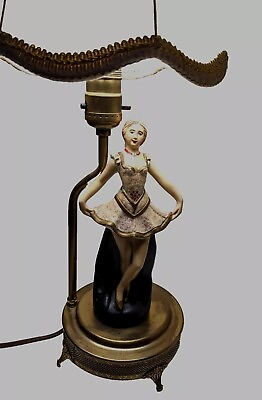 #ad Antique Ballerina Table Lamp Brass and Porcelain Vintage C $320.00
