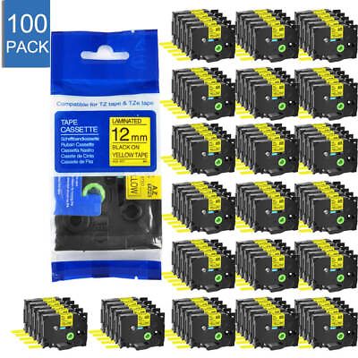 #ad For Brother P Touch TZ 631 TZe 631 12mm Label Tape Black on Yellow PTD210 100PCS $197.65