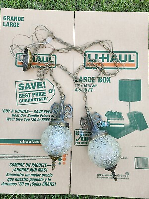 #ad Vintage Double Swag Hanging Lamp Tri Lite Mfg Great Globes Light Fixture $140.00