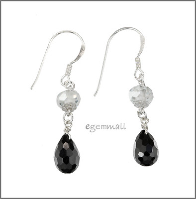 #ad 925 Silver Dangle Drop Earrings w CZ Black #65386 $8.09