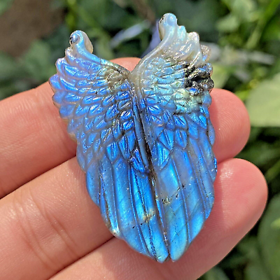 #ad 2quot; Natural Labradorite Hand Carved Pair Wings Crystal Healing Reiki 1pc $13.99