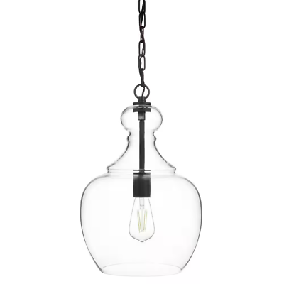 #ad Bakerston 1 Light Matte Black Hanging Pendant with Clear Glass Shade $79.99