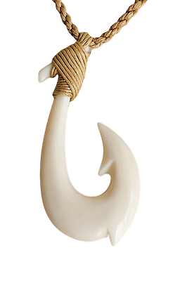 #ad Hawaiian Buffalo Bone 2quot; Fish Hook Pendant Adjustable Necklace Choker $13.95