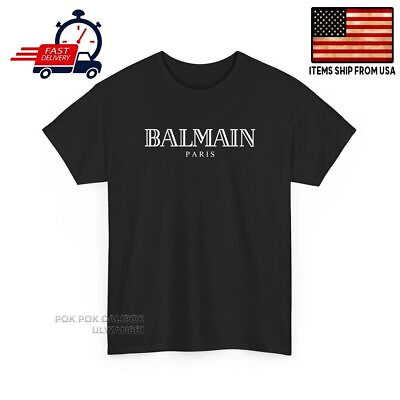 #ad SALE Balmain Paris Logo Unisex Short Sleeve Printed T Shirt Fanmade Size S 5XL $21.99