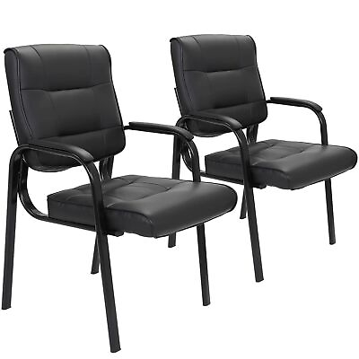 #ad 2PCS Classic Black Leather Office Chair Guest Reception with Metal Arm chair $94.58