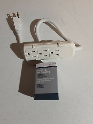 #ad 3 Outlet Mini White Power Strip with 1.5 ft. Cord Cable New 15A Amp 1625 14 Gage $6.22