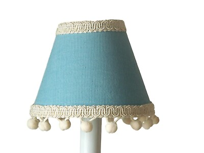 #ad Blue Ivory PomPom Chandelier Shades 5quot; Mini Lamp Sconce Shade Baby Boy Nursery $5.00