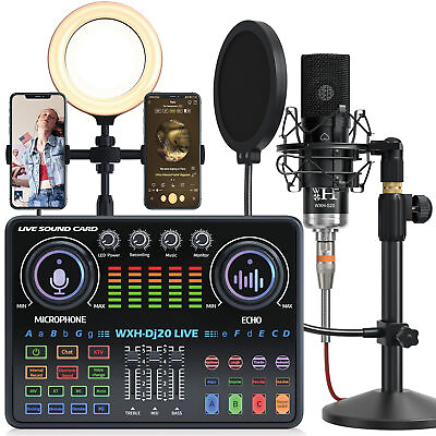 #ad Earphone Studio Recording Kit Podcast Mixer Equipment Condenser Microphone Set $63.99