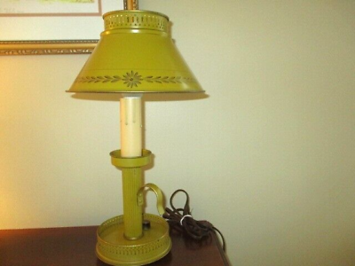#ad Vintage Colonial Mustard Yellow Hand Painted Gold Accents Tole Table Desk Lamp $59.40