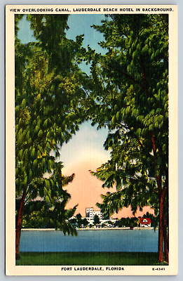#ad c1940s Linen Canal Lauderdale Beach Hotel Florida Vintage Postcard $4.99