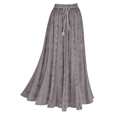 #ad Women#x27;s Floral Embroidered Maxi Skirt Over Dyed Long Peasant Skirt Ankle Length $37.99