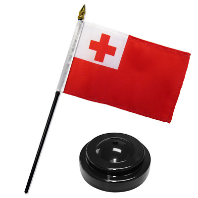 #ad Tonga 4quot;x6quot; Flag Desk Set Table Stick Black Base $6.74
