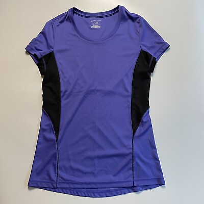 #ad Tek Gear DryTek Size Medium Purple Black Short Sleeve Tee Stretch Athletic Shirt $7.99