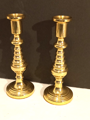 #ad Retro Baldwin Brass Mini Candlestick Pair Polished Brass $31.17